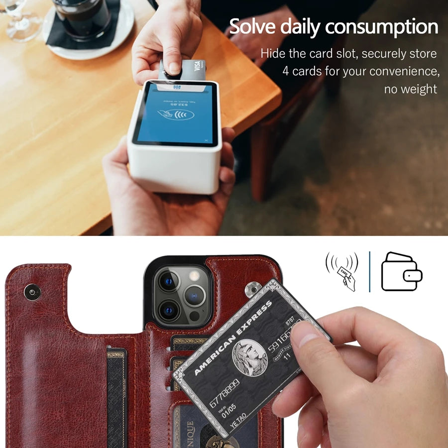 iPhone 16 Leather Wallet Case With Card Stand - Slim Shock-Absorbing Cover Tidesmit