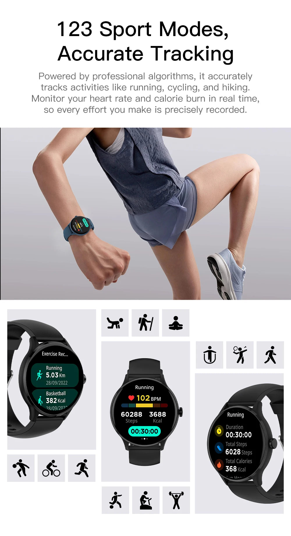 LIGE 1.26" HD Smart Watch 24/7 Health Monitoring Bluetooth Call 123+ Sports Modes IP68 Waterproof Sleep Tracker for Android iOS