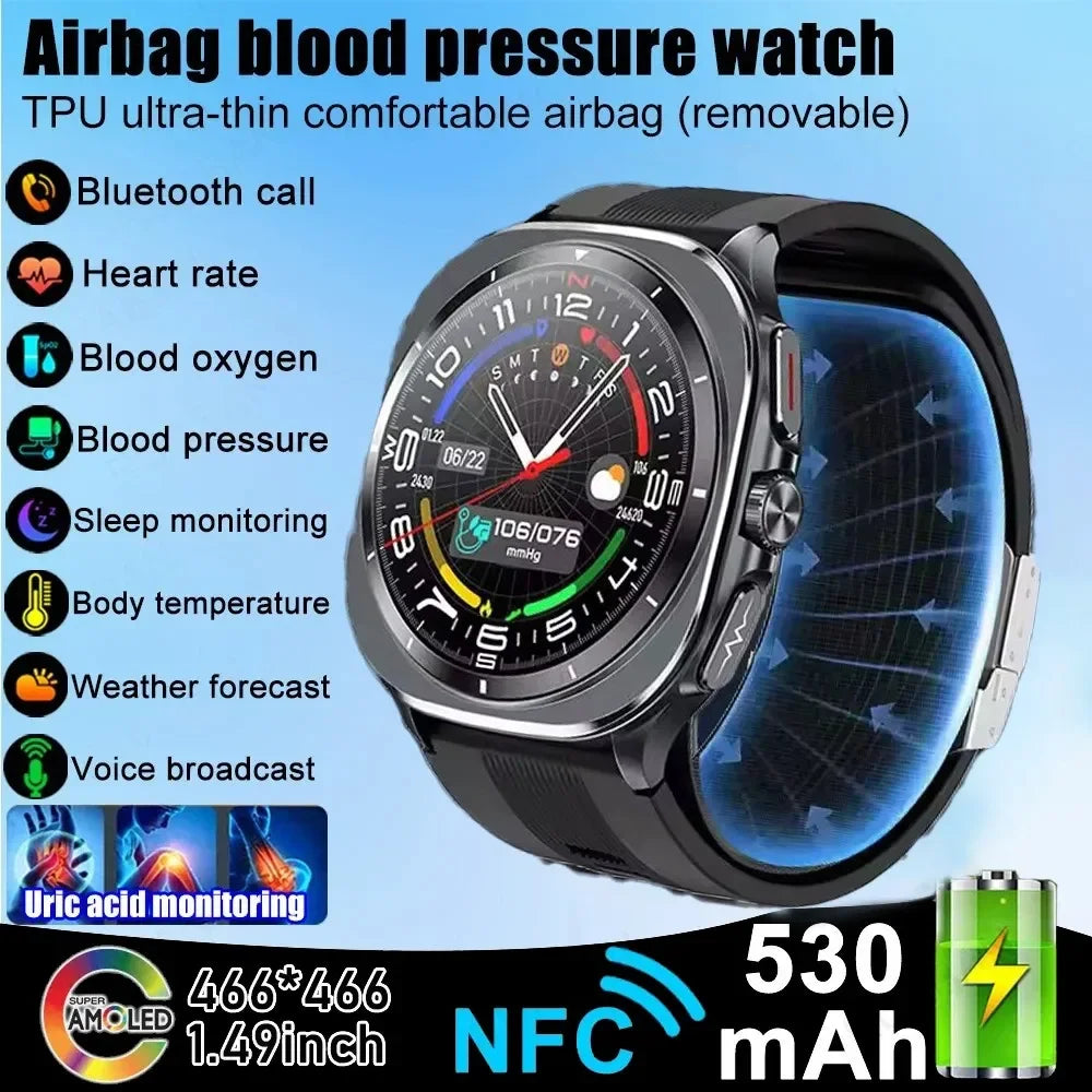 Black TPU airbag smartwatch with round bezel and color health display screen