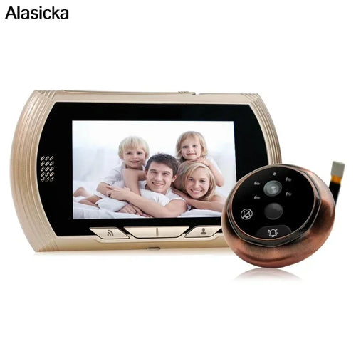 Smart digital door viewer with 4.5-inch screen and bronze peephole camera, two-piece set