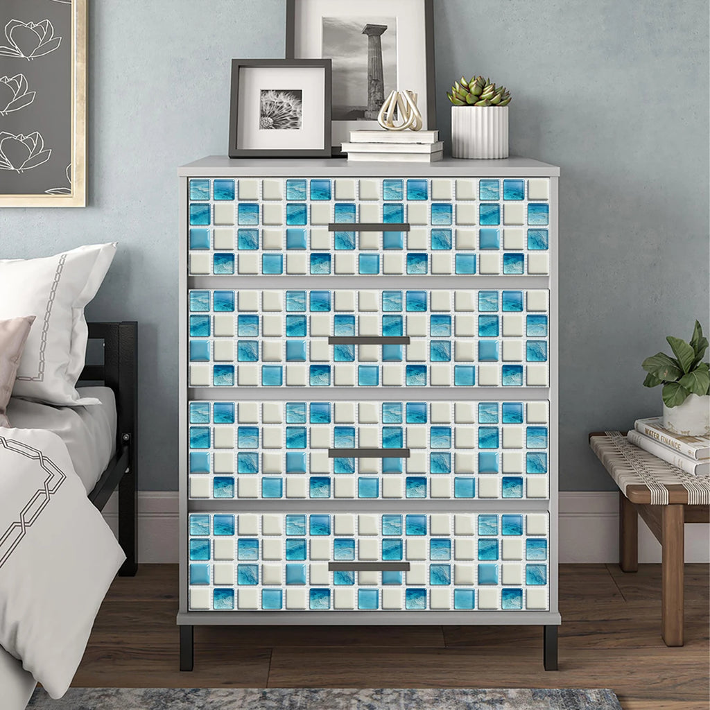 10pcs Flat Mosaic Tiles Sticker Set Kitchen Bathroom Wall Decals Gloss Waterproof Film 2D Surface Cover Transfers for Home Decor