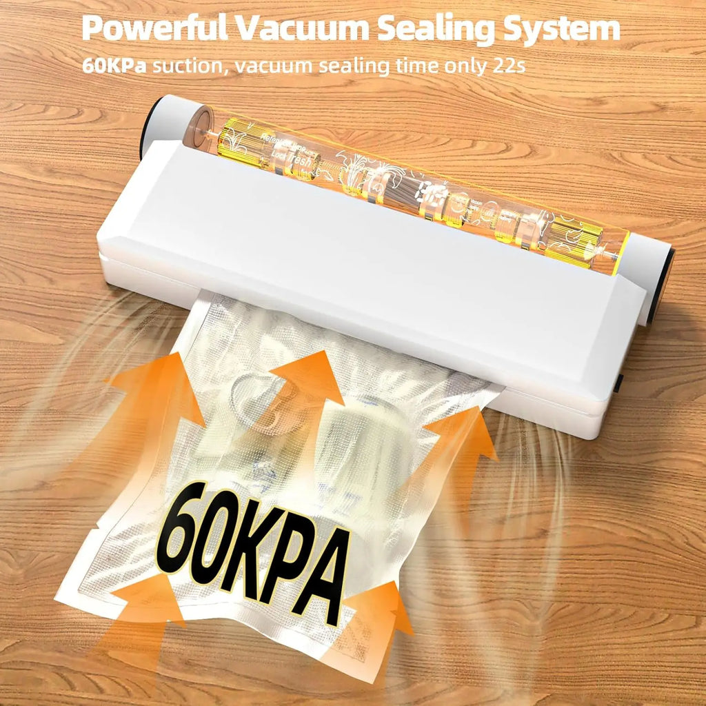 Vacuum Sealer with Bags, Fully Automatic Dry & Wet Food Sealer, One-Click Operation, Strong Suction, Digital Display