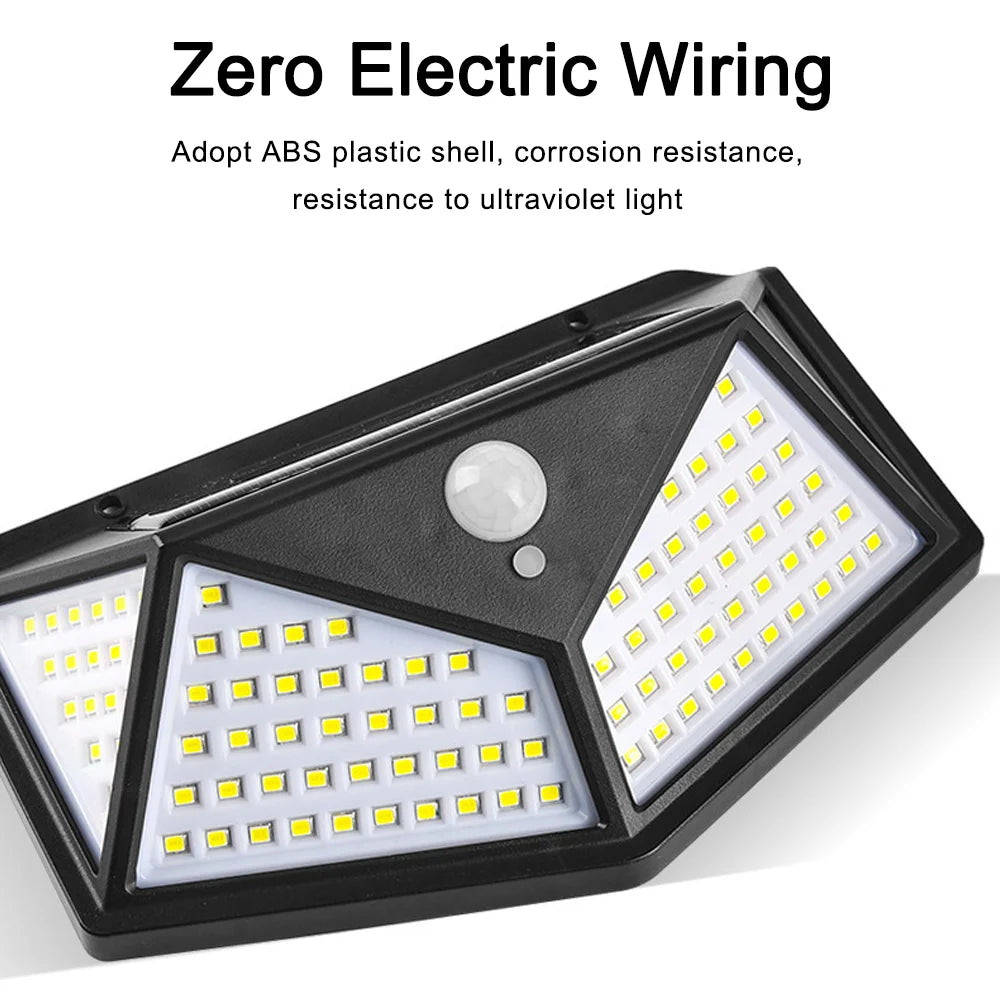 Solar Wall Lamp Outdoor Solar 100 LED Light 4 Sided Luminous Motion Sensor Waterproof Sunlight Garden Courtyard Decor Lighting
