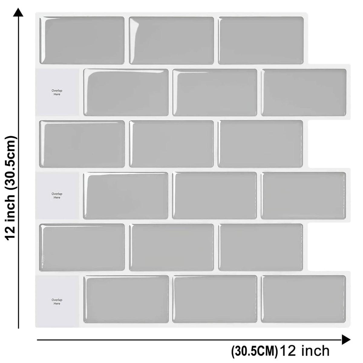 Light gray rectangular 3D mosaic vinyl wallpaper tiles, self-adhesive peel-and-stick