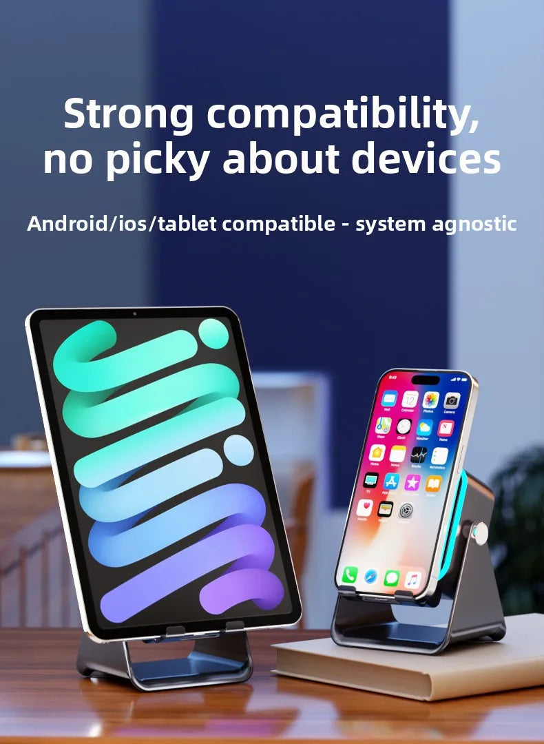 NEW 5 in 1 Auto-induction Wireless Induction Speaker 8 Mode RGB Light Phone Stand Surround Sound Portable Bluetooth Phone Holder