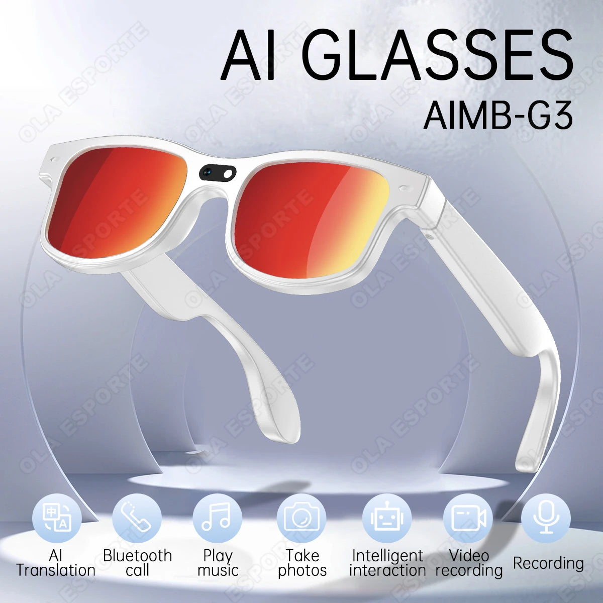 Smart Glasses with AI Voice Translation & Integrated Camera | Tidesmit Wh-Red Tidesmit