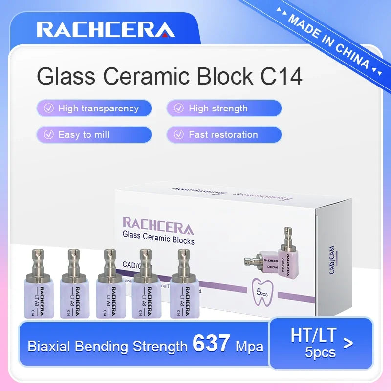 R Rachcera Lithium Disilicate C14 Dental Glass Ceramic Blocks 5Pcs/Box Veneer Inlays Crowns Material for CAD CAM Dental Lab Use