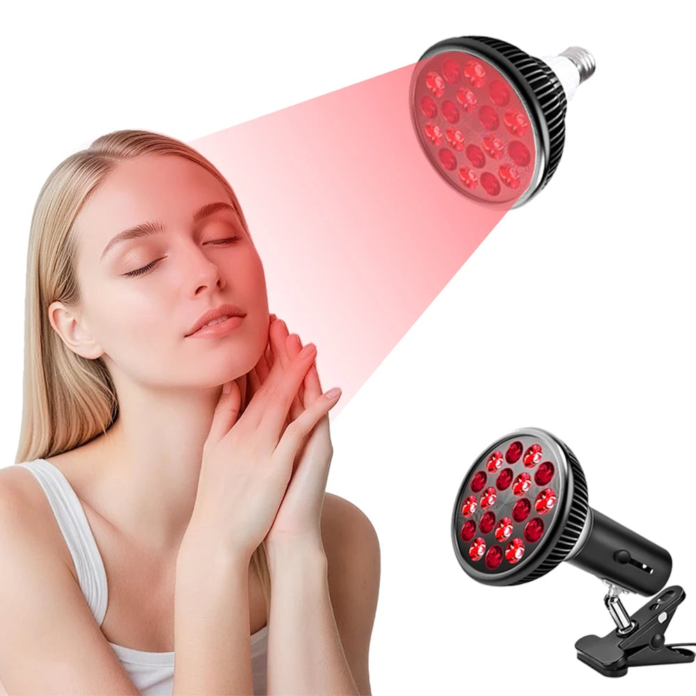 Red Light Therapy Lamp with Holder 300° Adjustable Clamp 660nm&850nm Infrared Combo Bulb for Skin Care Pain Relief and Recovery