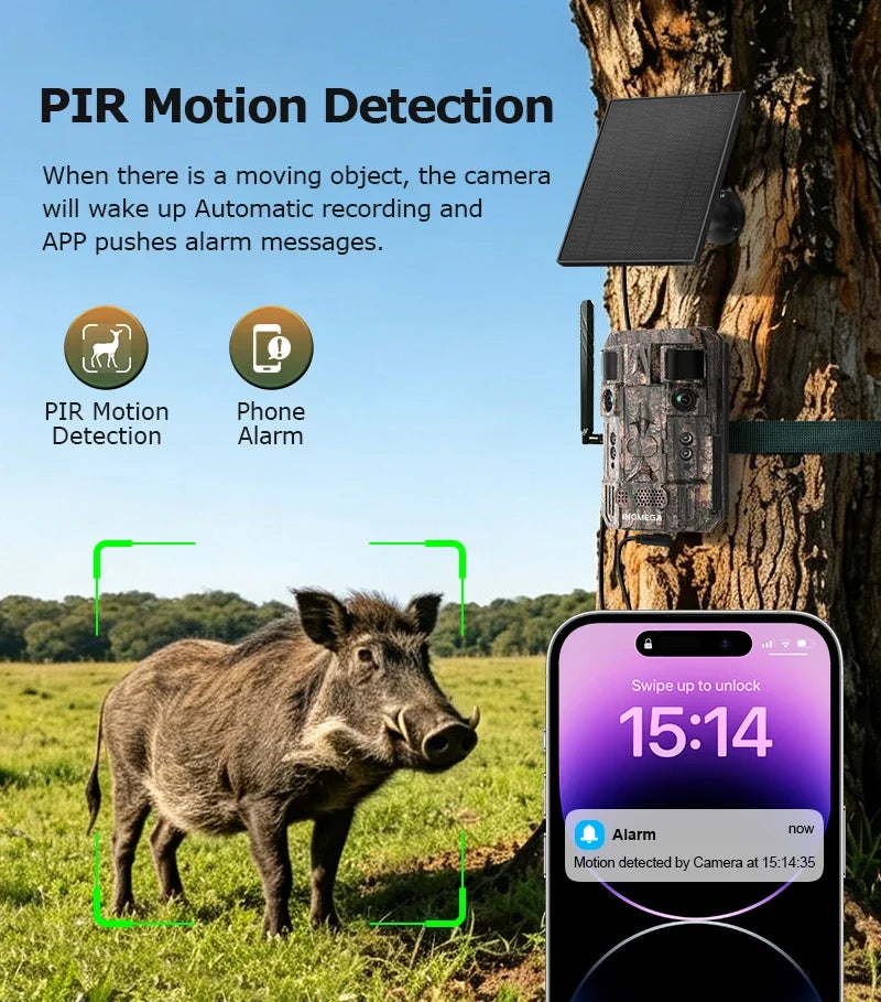 INQMEGA 24MP Dual Lens Solar 4G GPS Hunting Trail Camera AI PIR 180° Wide Angle Night Vision IP66 Outdoor Wildlife Camouflage
