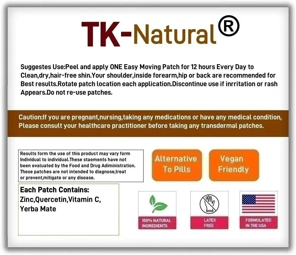 30 Patches Zinc Quercetin Transdermal Patches with Vitamin C - Immune Support