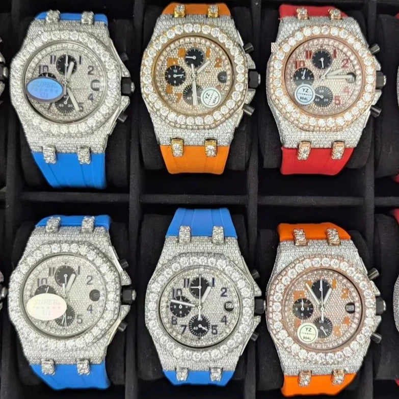 Automatic Quartz Men's Luxury Stainless Steel Square Crystal Diamond Watch ETA Movement 5ATM Waterproof Antique Fashion 41mm