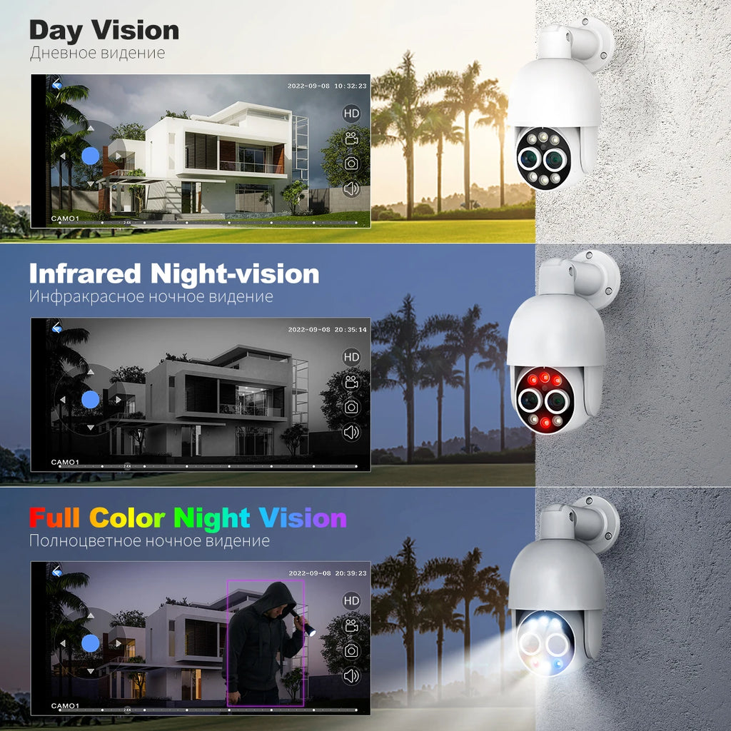 Techage 8MP POE IP Camera Dual Lens HD CCTV Video Smart AI Outdoor Audio Auto Tracking PTZ  Camera Surveillance Security System