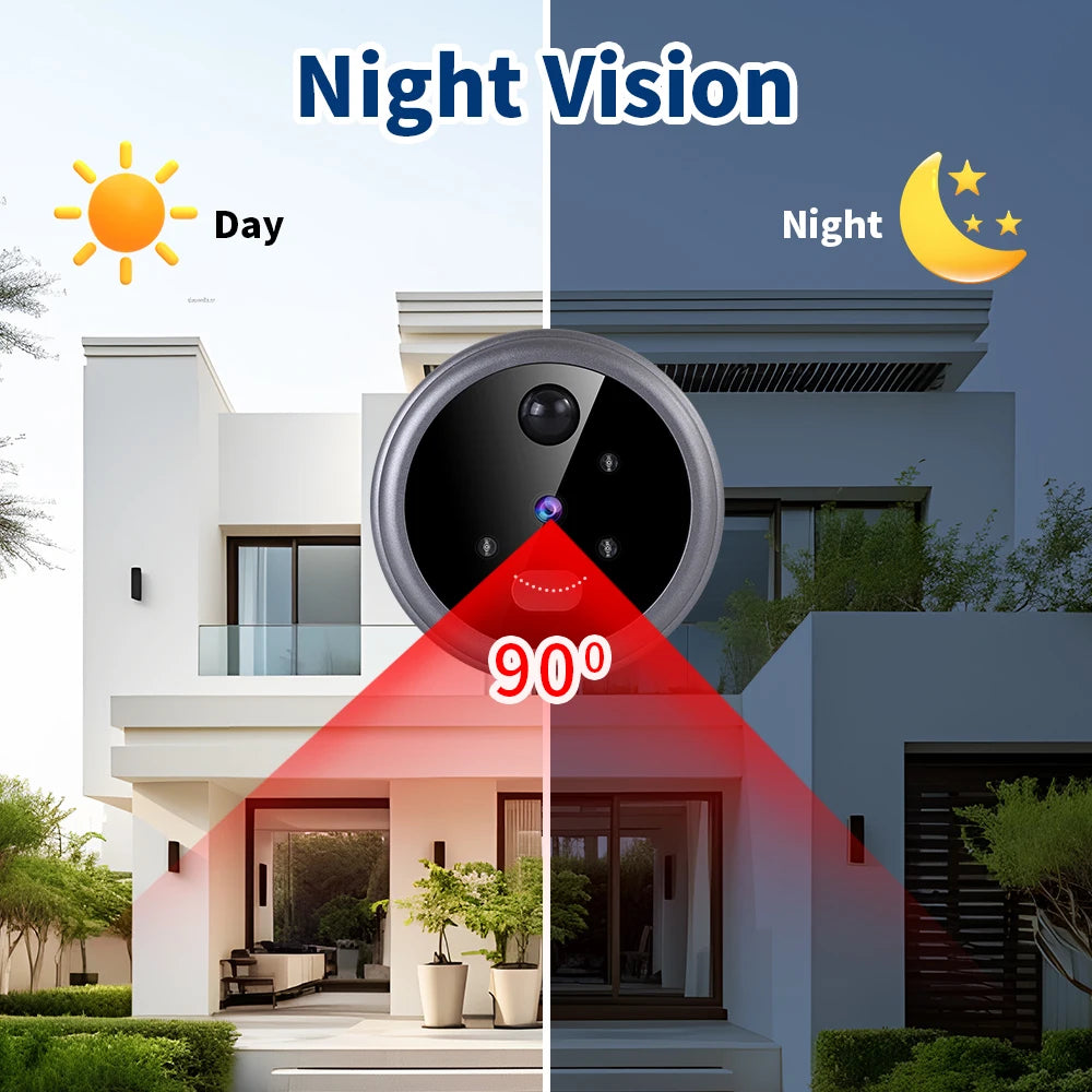 Wireless Home Security Peephole Video Doorbell 720P Digital Door Eye Camera Battery PIR Support Video & Photo Record