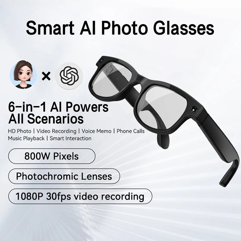 Tidesmit Smart Glasses with Camera & Bluetooth - Black & Transparent Black Tidesmit
