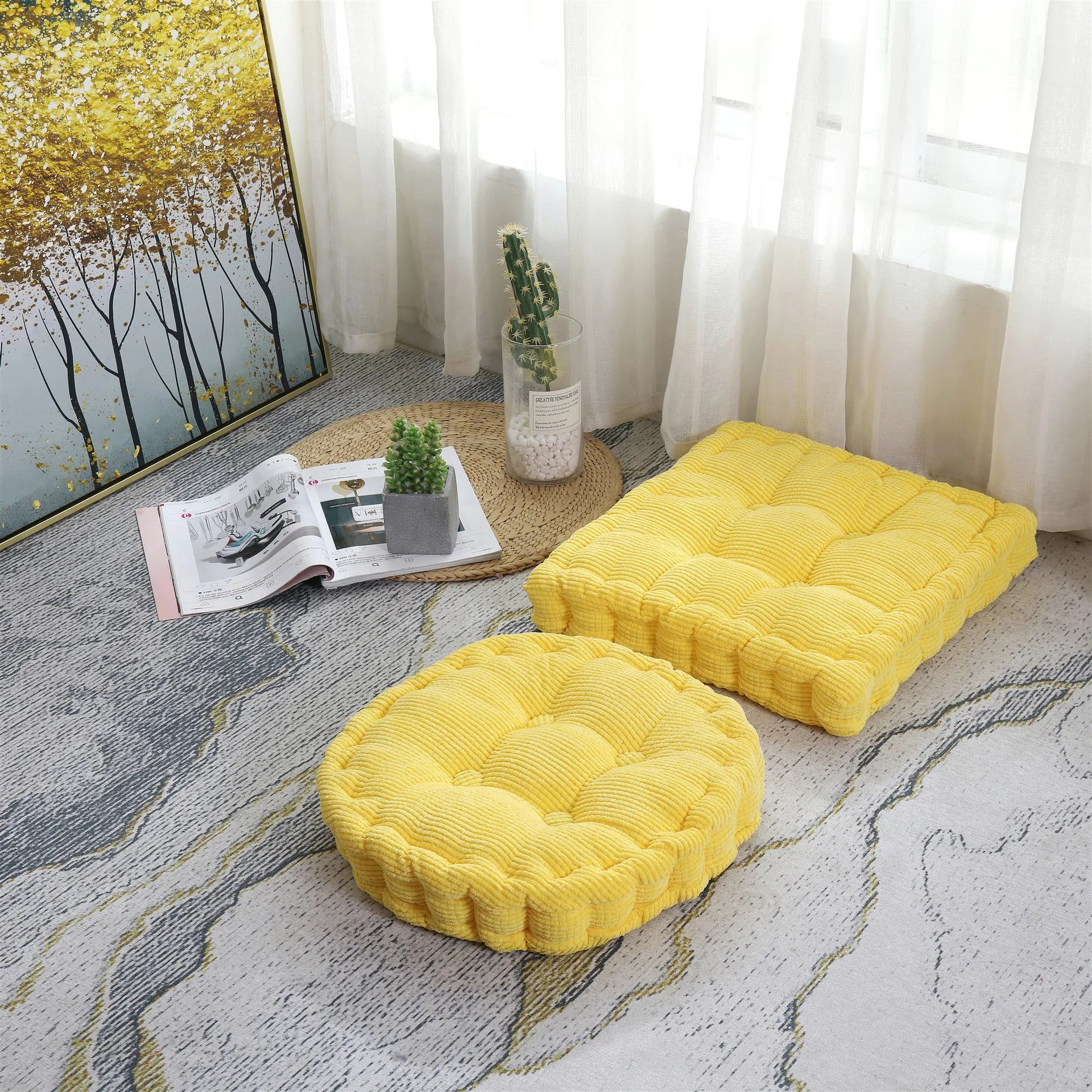 Four Seasons Soft Chair Seat Cushion Square Seat Pad Tatami Meditation Floor Pillow Cushion for Home Office Patio Dining Chairs