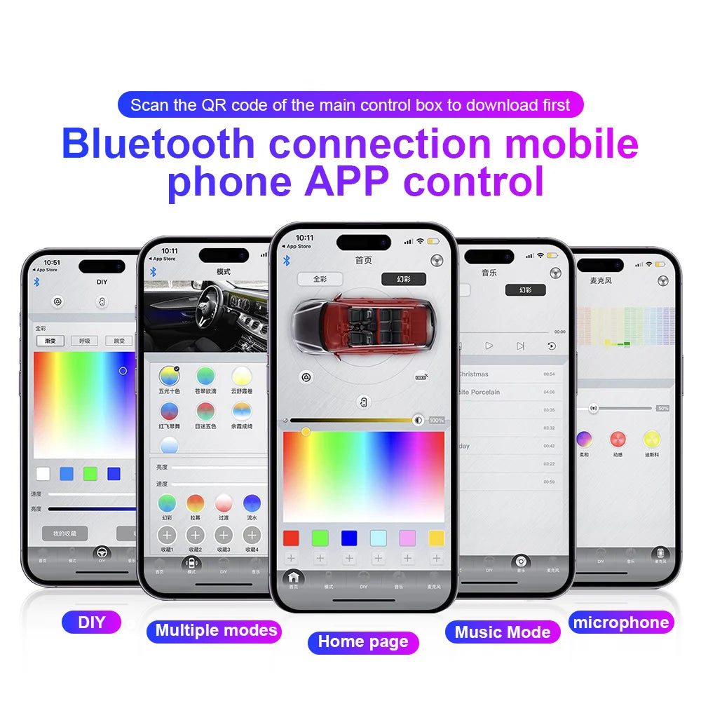 Tidesmit RGB Symphony Car Ambient Lighting Kit - Customizable LED Strips Tidesmit
