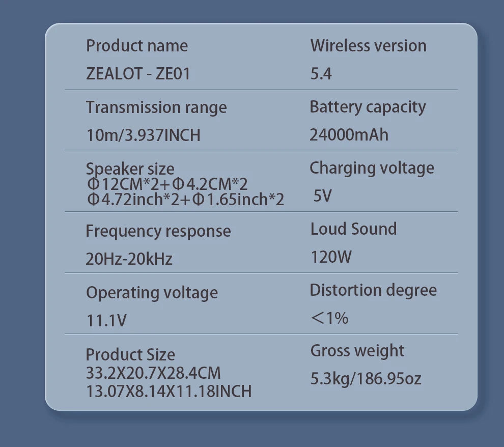 ZEALOT-ZE01 300W Big Power Wireless Speaker TWS Subwoofer Bluetooth Speaker High Volume Waterproof Portable Mobile Power HIFI Sound Qual Ultra-Long Battery Life