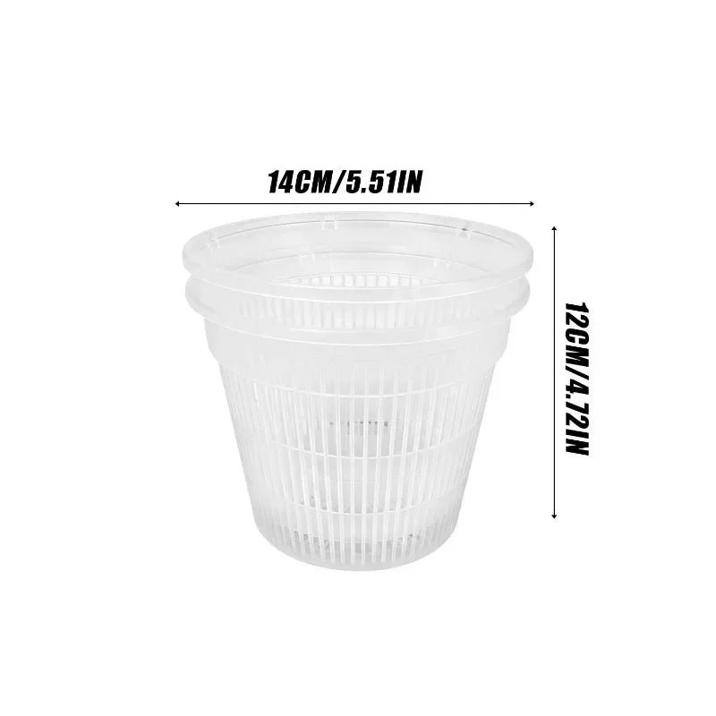 Clear hydroponic orchid pot, 14cm size, with double-layer reservoir and mesh insert