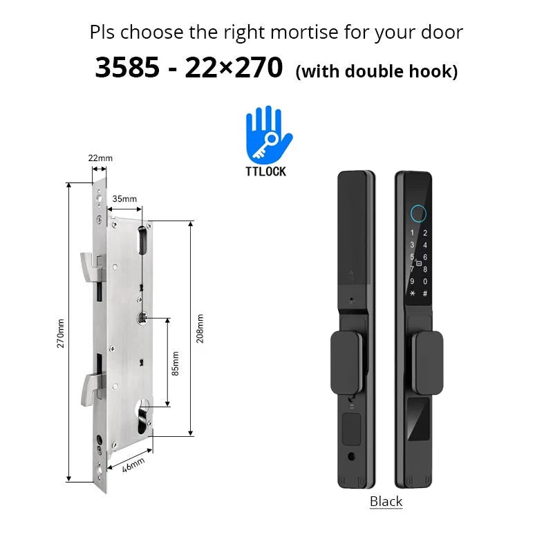 Slim 3.5cm Waterproof Aluminum Smart Door Lock with TTLock Bluetooth Fingerprint Password IC Card APP Control for Sliding Doors
