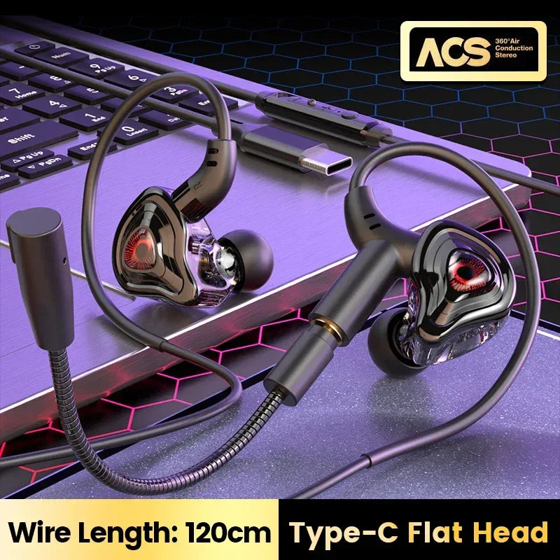 Wired In-Ear Headphones with Dual Microphone - Tidesmit 90° Elbow Type C Tidesmit