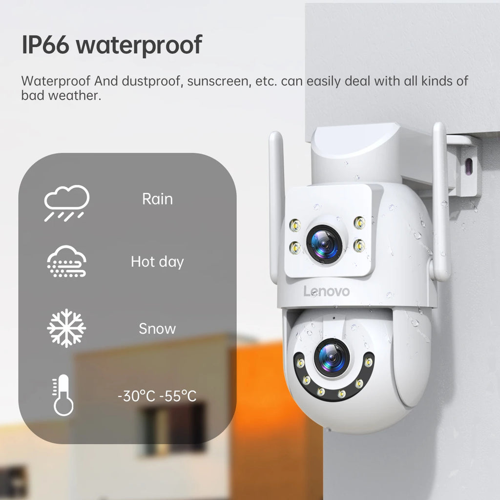 Lenovo 8MP Outdoor Security Camera with Dual Lens AI Tracking PTZ Color Night Vision Waterproof Home Surveillance Protection