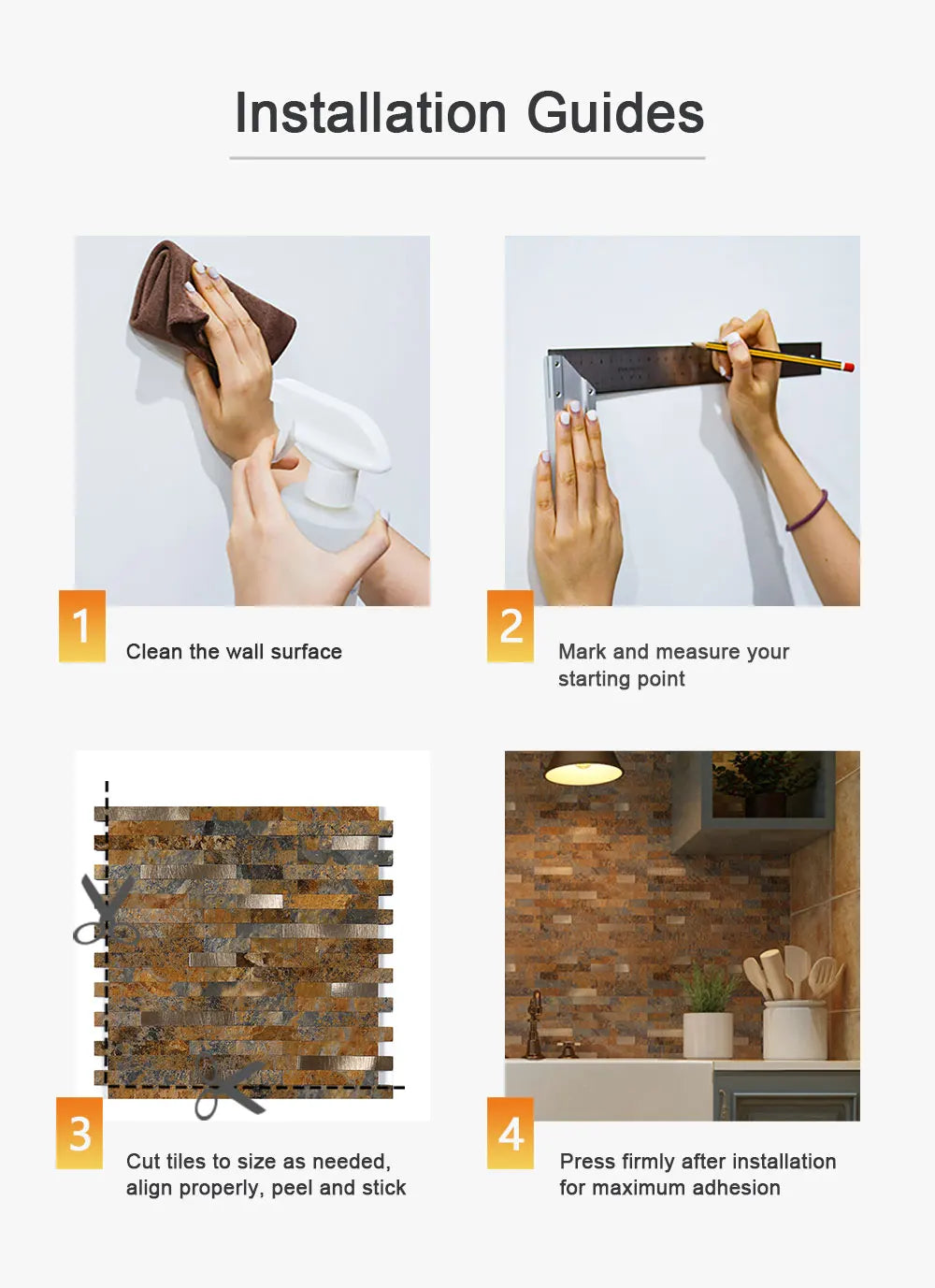 Peel and Stick Backsplash, PVC Mixed Metal Self Adhesive Wall Tiles, Stick on Backsplash Tiles for Kitchen Bathroom