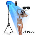 50W blue light tanning lamp on a tall tripod stand with 96 LED bulbs, remote control, and protective eye goggles.