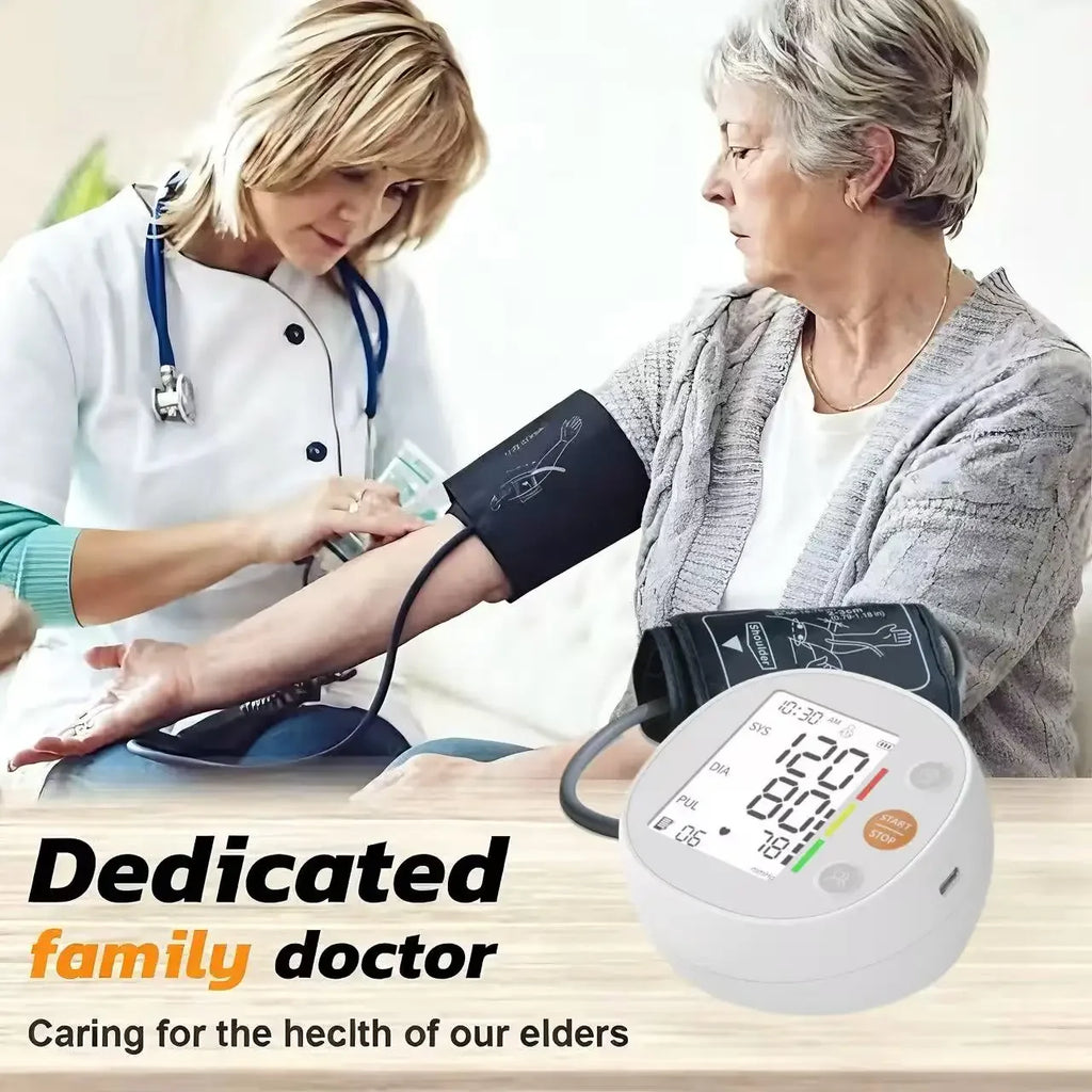 One Click Measure Round Arm Blood Pressure Monitor Automatic Backlight High Accurate Electronic BP Measuring Machine Home