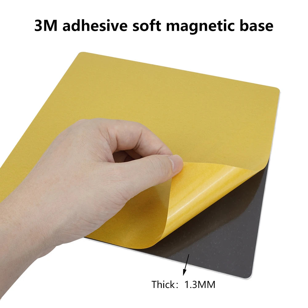 235x235mm magnetic 3D printer build plate sheet with 3M adhesive backing for Ender 3, V2, and Pro heat beds.
