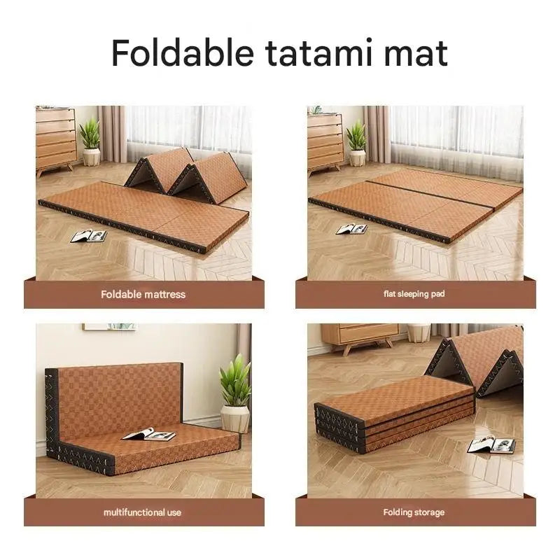 3cm/5cm Thick Japanese Style Folding Tatami Mattress with Artificial Rattan Surface Coir Core for Yoga Meditation Cooling Mat