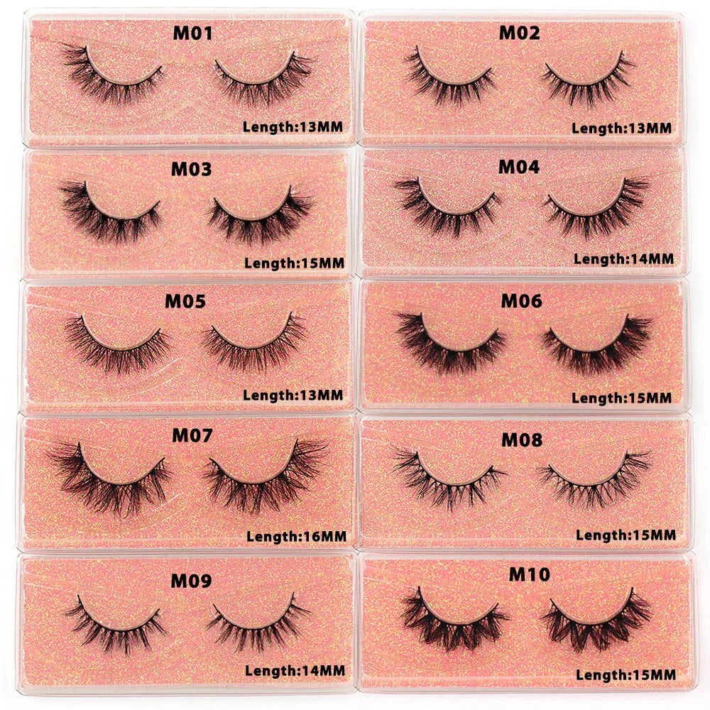 Tidesmit 12mm-15mm short natural 3D mink lashes fluffy wispy false eyelashes cruelty-free face makeup detail view