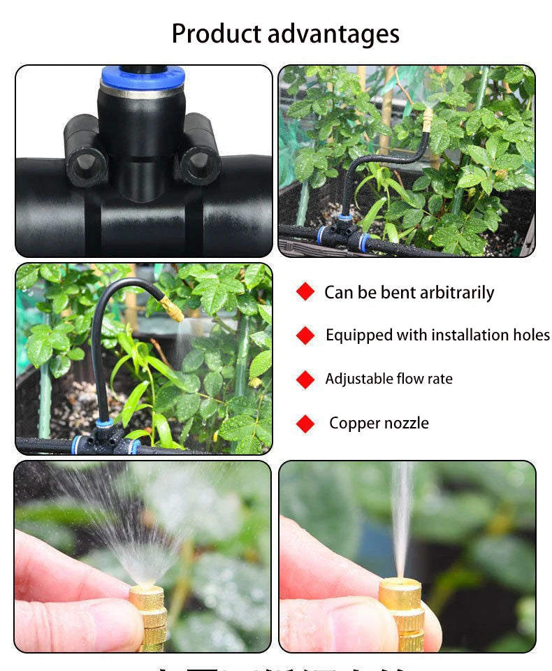 Black irrigation sprinkler manifold with copper nozzle tips and side outlets
