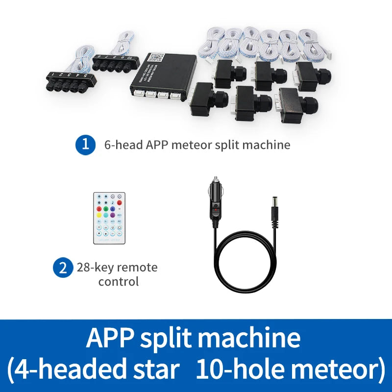 12V Car Starry Sky Ceiling Fiber Optic Splitter Meteor App Bluetooth Colorful Flashing Ceiling Modification Light Source Sunroof Car Atmosphere Starry Sky Light