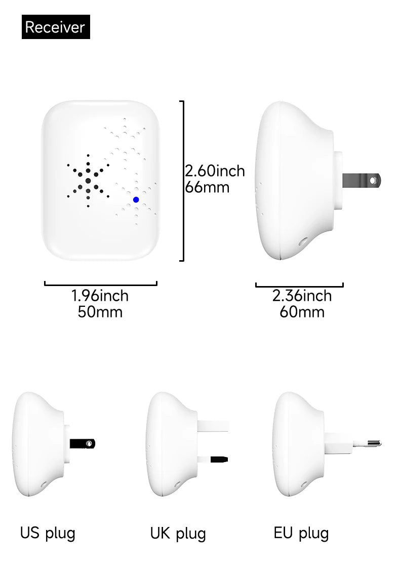 Wireless Doorbell 38-Chime 90db  Self-Generating Power Waterproof Remote Modern Design Kinetic Energy Door Bell EU US UK Plug