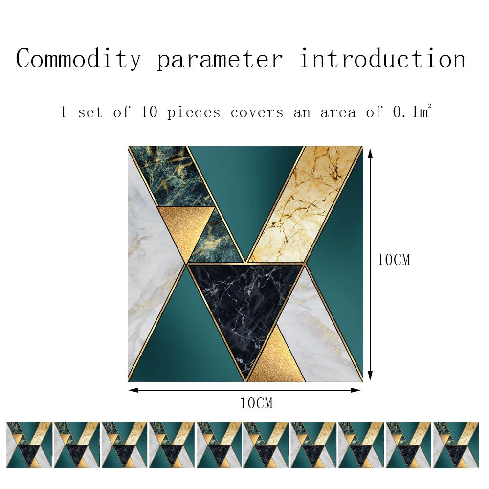 10pcs Crystal Tile Wall Stickers Self-Adhesive Kitchen Tiles PVC Backsplash Stickers Peel and Stick Bathroom Faux Stone Effect