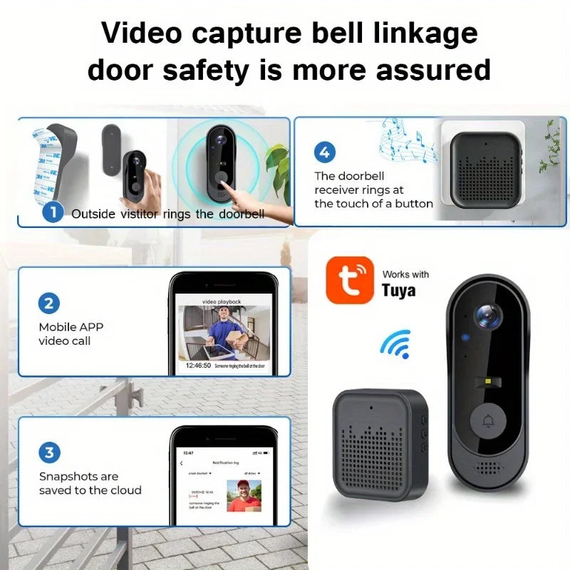 Tuya WiFi Home Smart Video Doorbell Outdoor Bidirectional HD Door Eye Camera 1080P Support SD Card Cloud Storage Waterproof