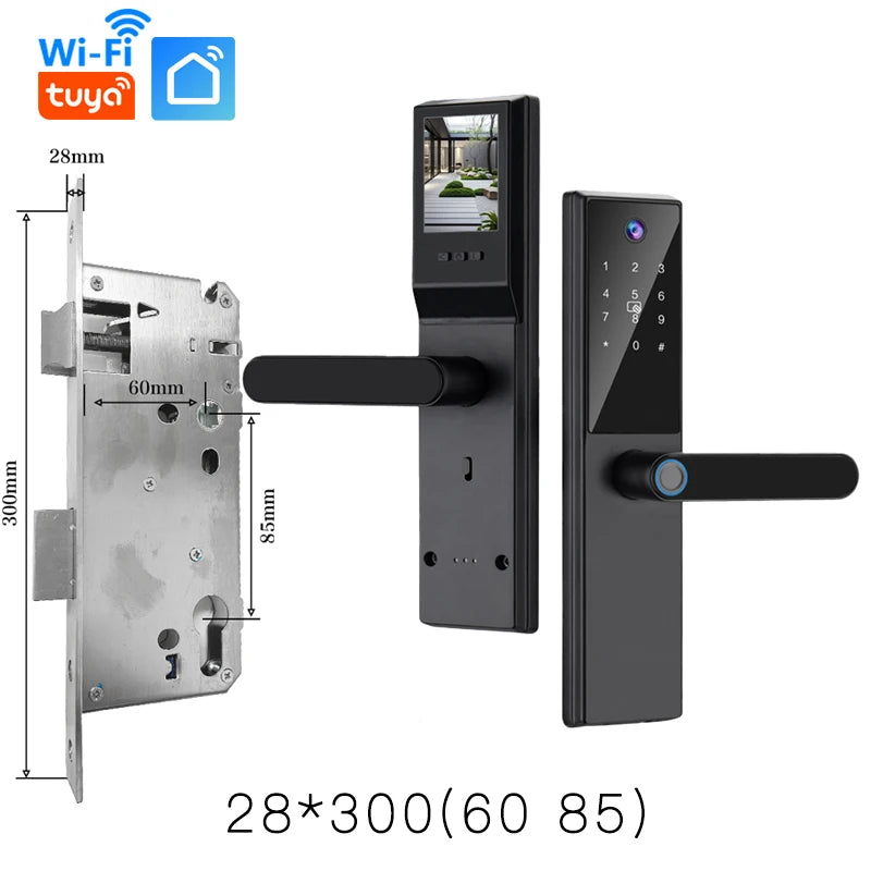 2025 New Tuya WiFi Digital Electronic Smart Wooden Door Lock With Biometric Camera Fingerprint Smart Home Remote Unlock