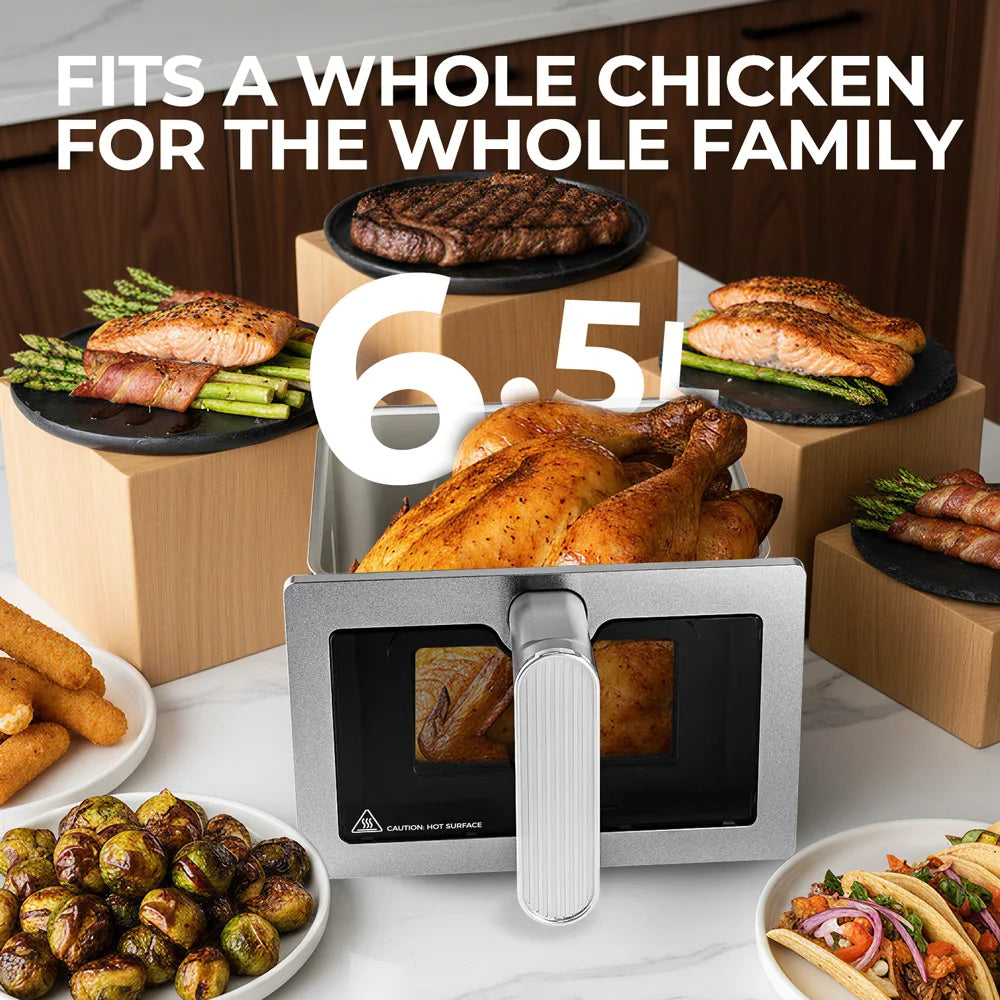 Healthy Oil-Free Hot Air Cooker With 304 Stainless Steel Basket, 1700W Rapid Circulation Heating, Large 6.5L Family Capacity