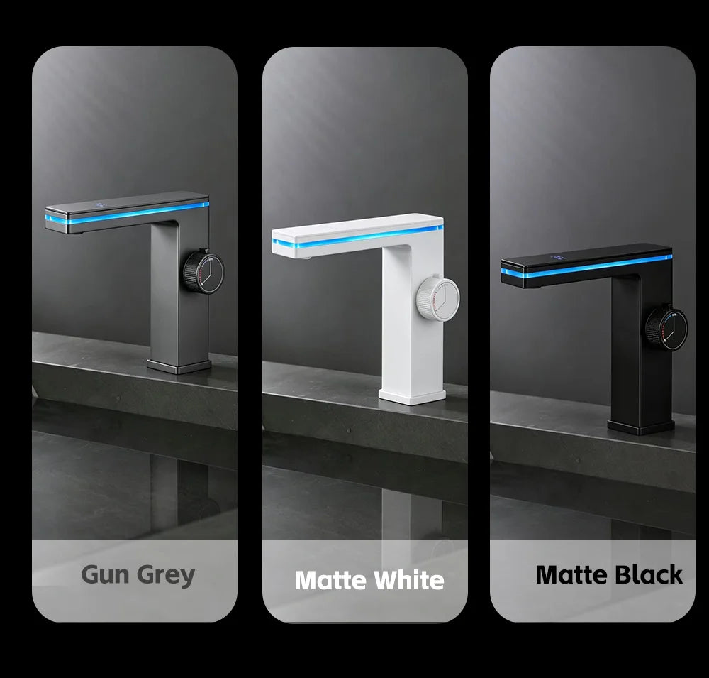 LED Digital Display Bathroom Faucet Deck Mounted Hot Cold Water Mixer Tap Smart Bathroom Sink Faucets Vanity Washbasin Faucet