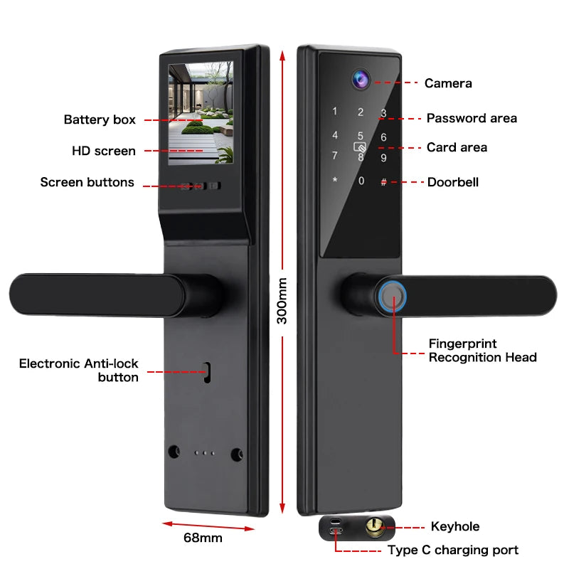 2025 New Tuya WiFi Digital Electronic Smart Wooden Door Lock With Biometric Camera Fingerprint Smart Home Remote Unlock