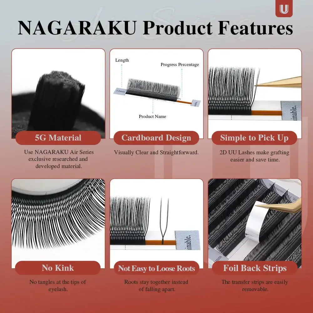 NAGARAKU U Shape YY Lashes Extensions Natural Soft 2D UU Lashes Premium Mink Brazilian Cilios False Eyelashes Tidesmit