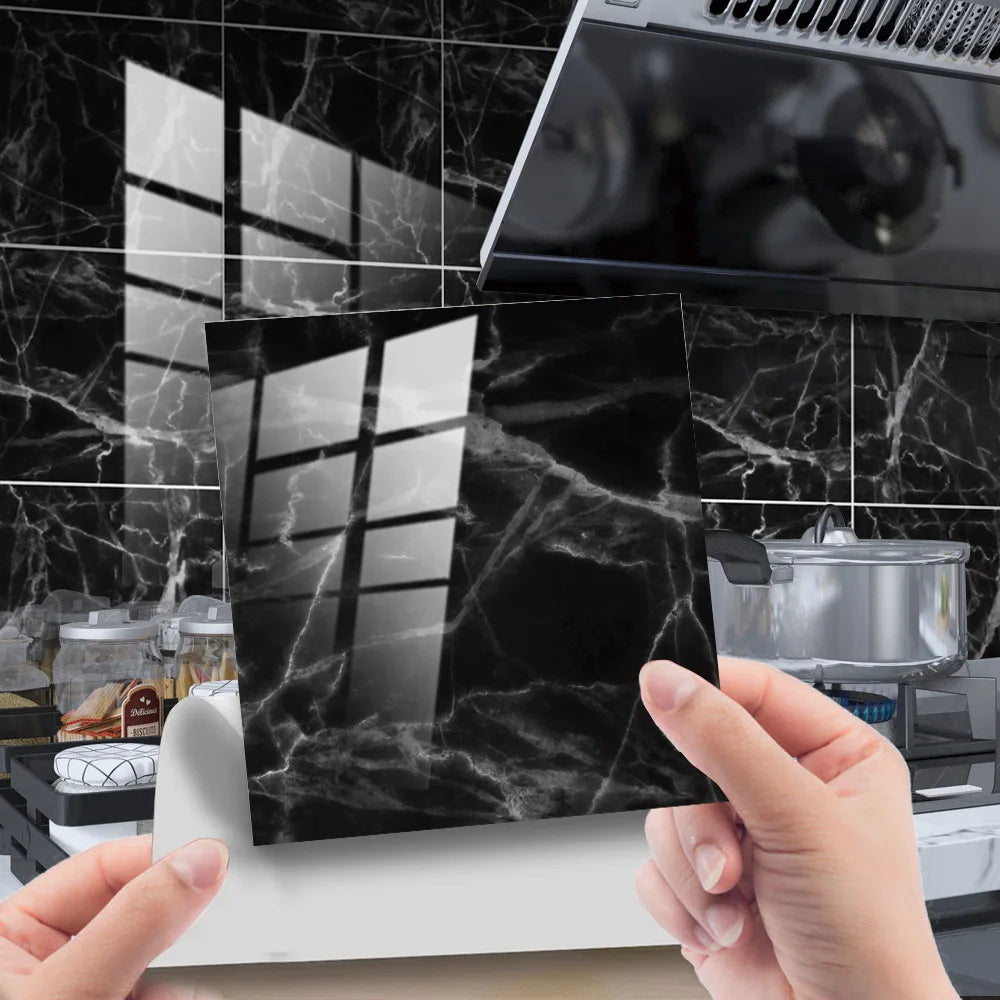 10pcs Crystal Tile Wall Stickers Self-Adhesive Kitchen Tiles PVC Backsplash Stickers Peel and Stick Bathroom Faux Stone Effect