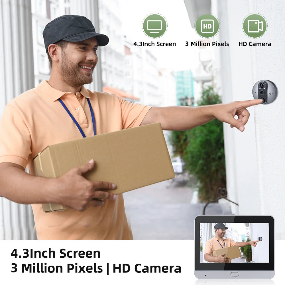 4.3'' IPS Screen Smart life/Tuya APP 2.4G 3MP Wireless wifi Video Intercom Doorbell eye PIR High-definition Visual Monitoring