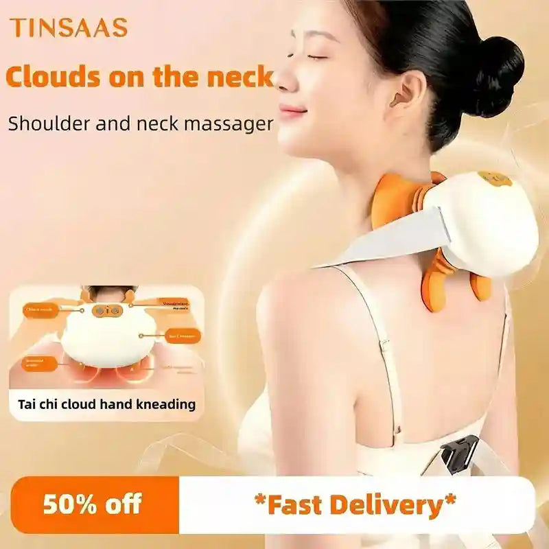 Electric Neck and Shoulder Massager - Deep Tissue Heat Therapy Device Massage Cushion Tidesmit