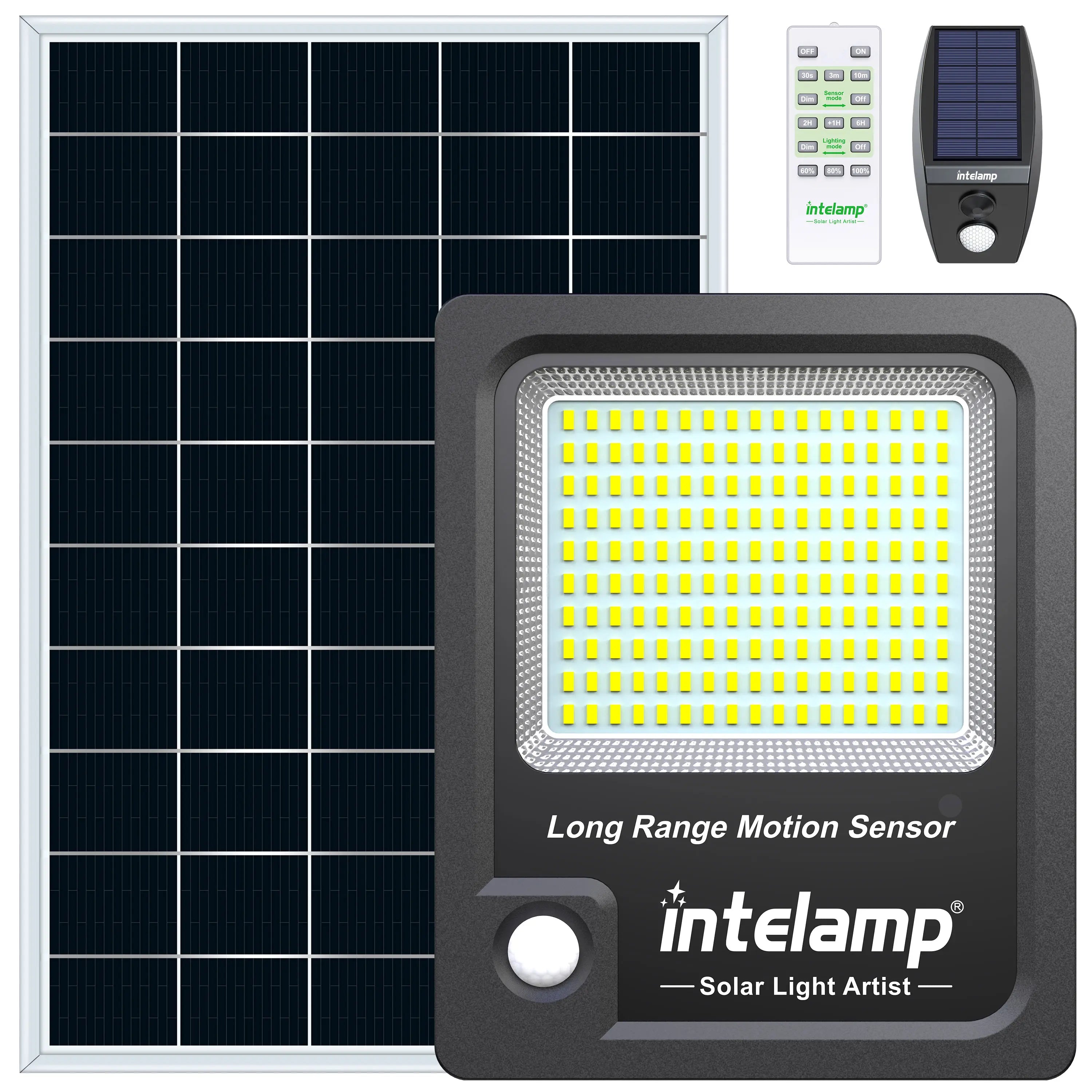 Intelamp 12000mah 3000LM Solar Lights Outdoor Lamp IP66 With Larger Solar Panel Two Motion Sensors For Garden Street Wall Yard