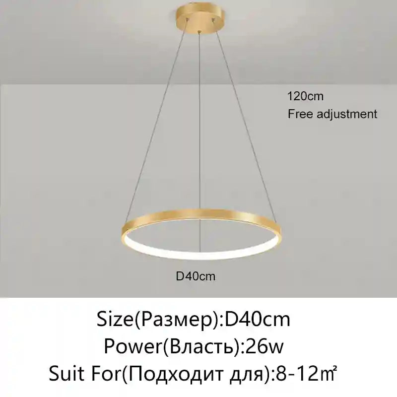 Modern LED Ring Light – Minimalist Dimmable Chandelier for Studio Gold 40cm Tidesmit