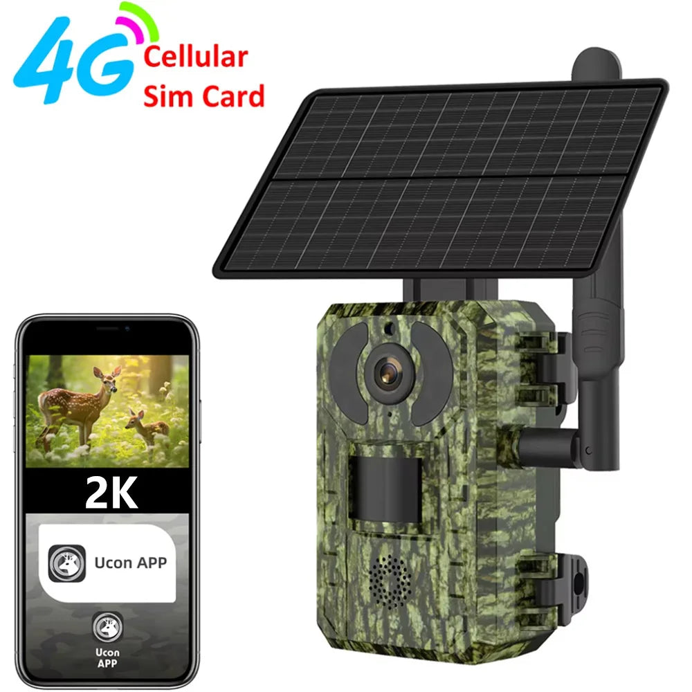EU 4G Cellular 2K Battery Solar PIR Motion Activated Wildlife Hunting Trail Camera IP65 Outdoor Night Vision No Red Exposure