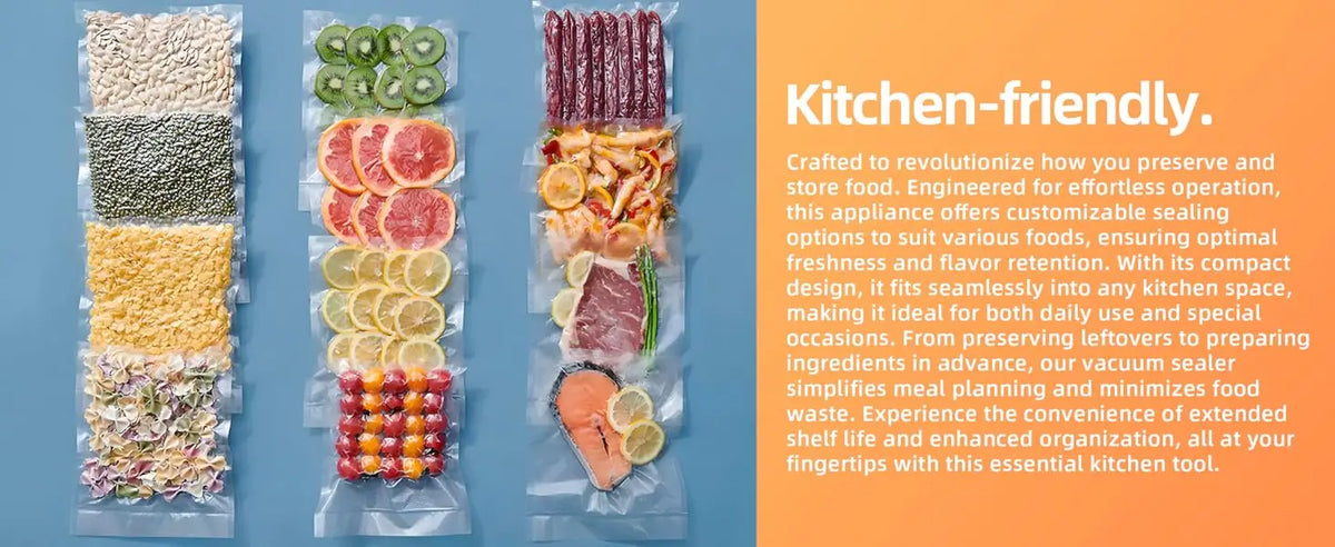 Vacuum Sealer with Bags, Fully Automatic Dry & Wet Food Sealer, One-Click Operation, Strong Suction, Digital Display