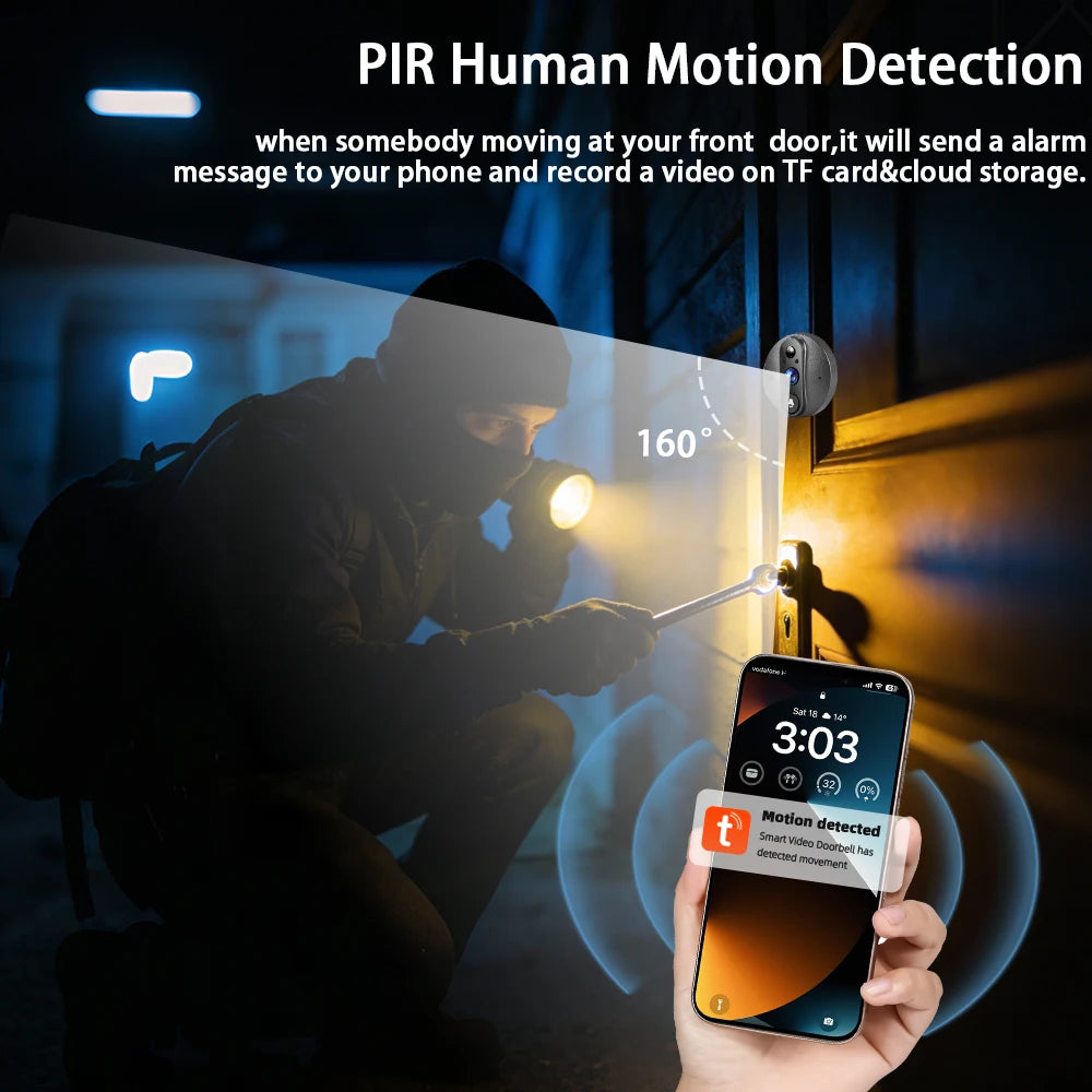 5inch Tuya Smart HD 5MP Peepholes Video Doorbells 2.4G Wifi Two Way Audio Digital Door Camera With 10000mah Battery IR Night Vision 160° Wide Angle Support Continuous Recording