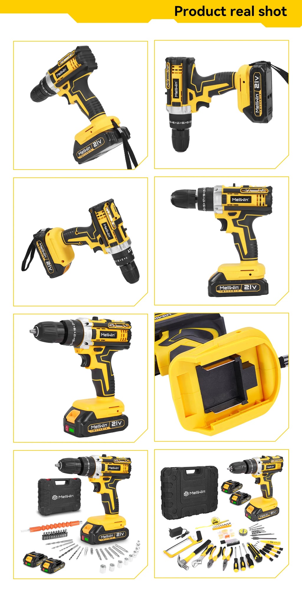 MELLWIN Cordless Electric Impact Drill Set 25+3 Torque Multipurpose Electric Screwdriver Power Tool For Makita 18V Battery Pin